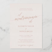 Elegant Rose Gold Foil Blush Pink Spanish Wedding Foil Invitation (Front)