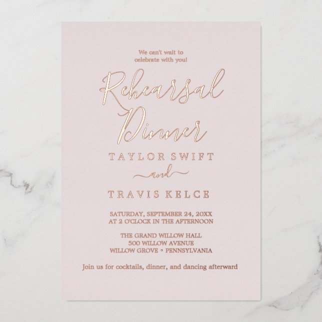 Elegant Rose Gold Foil | Blush Rehearsal Dinner  Foil Invitation (Front)