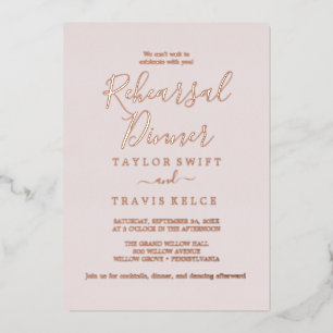 Elegant Rose Gold Foil   Blush Rehearsal Dinner  Invitation