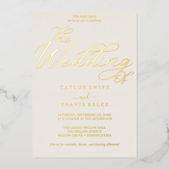 Elegant Rose Gold Foil | Blush Wedding  Foil Invitation (Front)