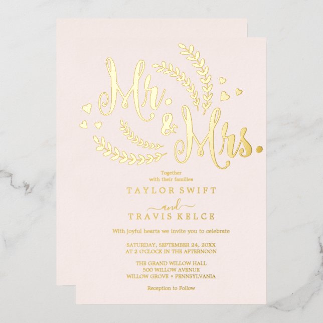 Elegant Rose Gold Foil Blush Wedding  Invitation (Front/Back)