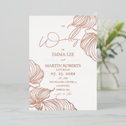 Elegant Rose Gold Foil Botanical Modern Wedding Invitation
