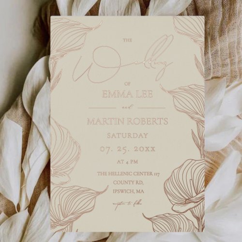 Elegant Rose Gold Foil Botanical Modern Wedding Invitation