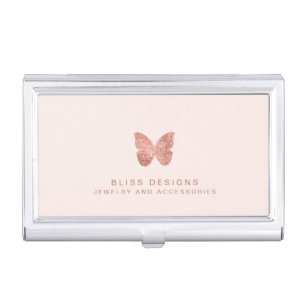 Elegant Rose Gold Foil Butterfly Blush Pink Business Card Case