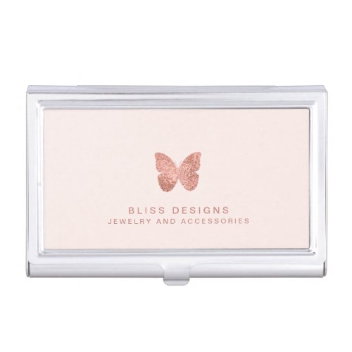 Elegant Rose Gold Foil Butterfly Blush Pink Business Card Case