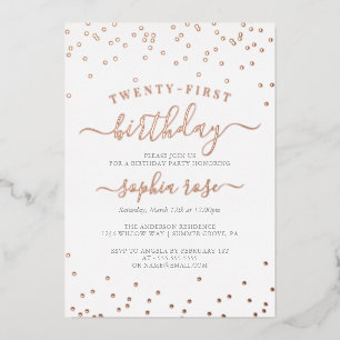 Elegant Rose Gold Foil Calligraphy 21st Birthday Foil Invitation
