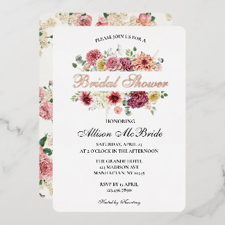Elegant Rose Gold Foil Calligraphy Bridal Shower Invitation