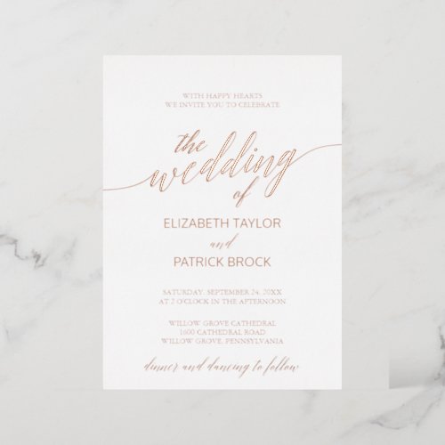 Elegant Rose Gold Foil Calligraphy Wedding Foil Invitation