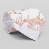Elegant Rose Gold Foil Chic White Marble Neck Tie