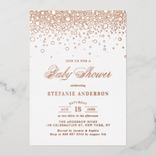 Elegant Rose Gold Foil Confetti Dots Baby Shower Foil Invitation