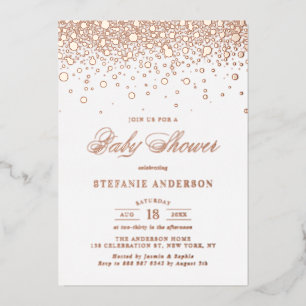 Elegant Rose Gold Foil Confetti Dots Baby Shower Invitation