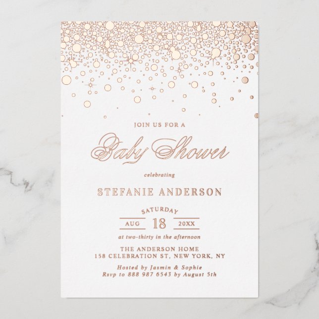 Elegant Rose Gold Foil Confetti Dots Baby Shower Invitation (Front)