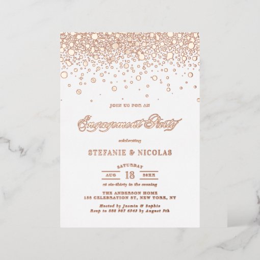 Elegant Rose Gold Foil Confetti Engagement Party Foil Invitation | Zazzle