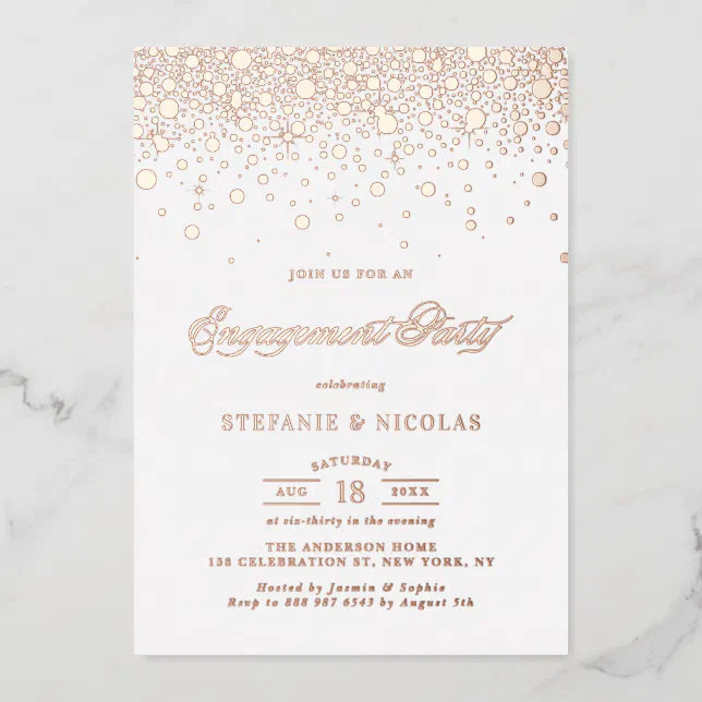 Elegant Rose Gold Foil Confetti Engagement Party Foil Invitation 