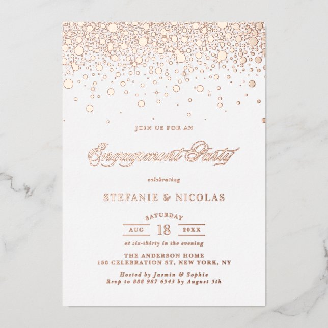 Elegant Rose Gold Foil Confetti Engagement Party Foil Invitation (Front)