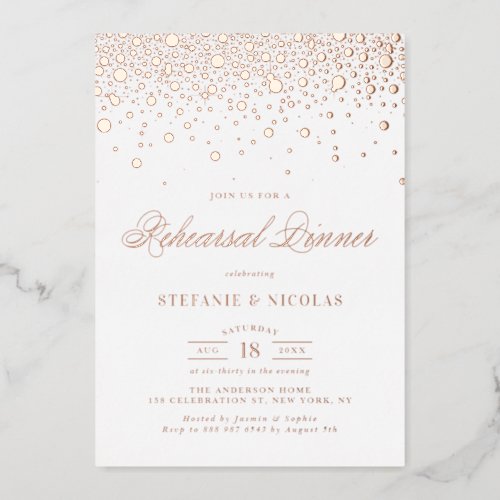 Elegant Rose Gold Foil Confetti Rehearsal Dinner Foil Invitation