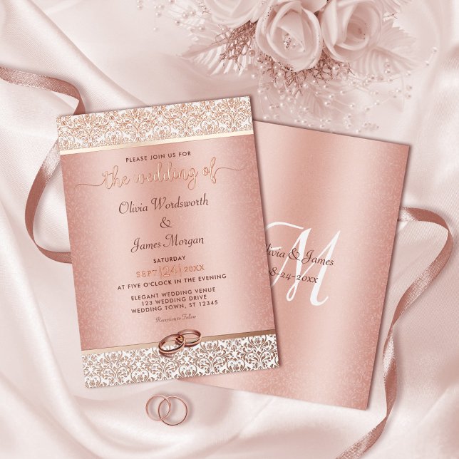 Elegant Rose Gold Foil Damask Wedding Invitation (Creator Uploaded)