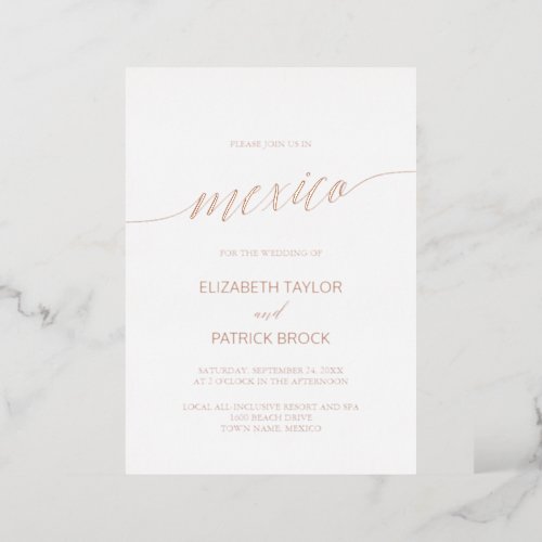 Elegant Rose Gold Foil Destination Wedding Foil Invitation