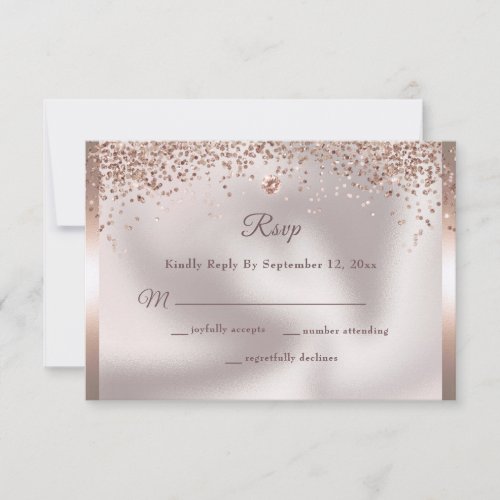 Elegant Rose Gold Foil  Diamond Glitter Wedding RSVP Card