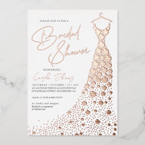 Elegant Rose Gold Foil dress modern Bridal shower Foil Invitation