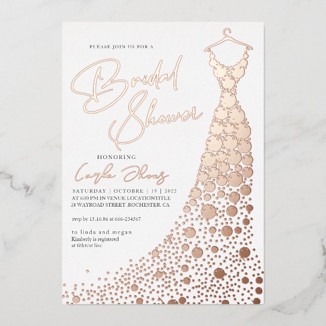 Elegant Rose Gold Foil dress modern Bridal shower Foil Invitation (Front)