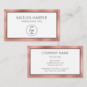 Elegant Rose Gold Foil Edged Logo Business Card