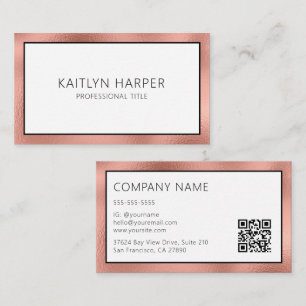 Elegant Rose Gold Foil Edged QR Code Business Card
