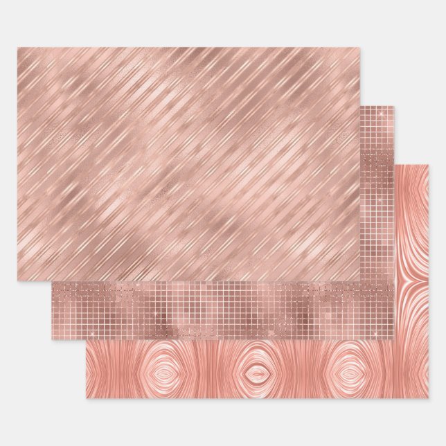 Elegant Rose Gold Foil Glam Patterns Wrapping Paper Sheets (Set)