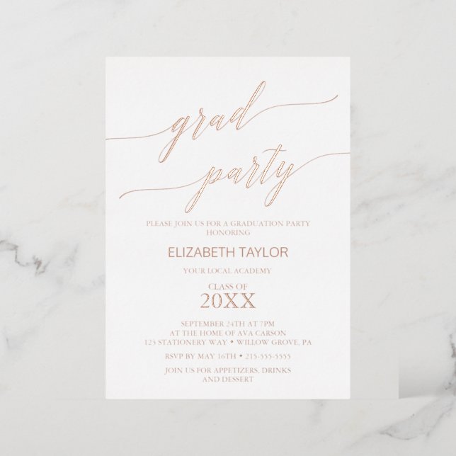 Elegant Rose Gold Foil Graduation Party Foil Invitation (Standing Front)