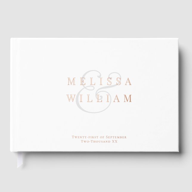 Elegant Rose Gold Foil Gray Ampersand Wedding Foil Guest Book (Front)