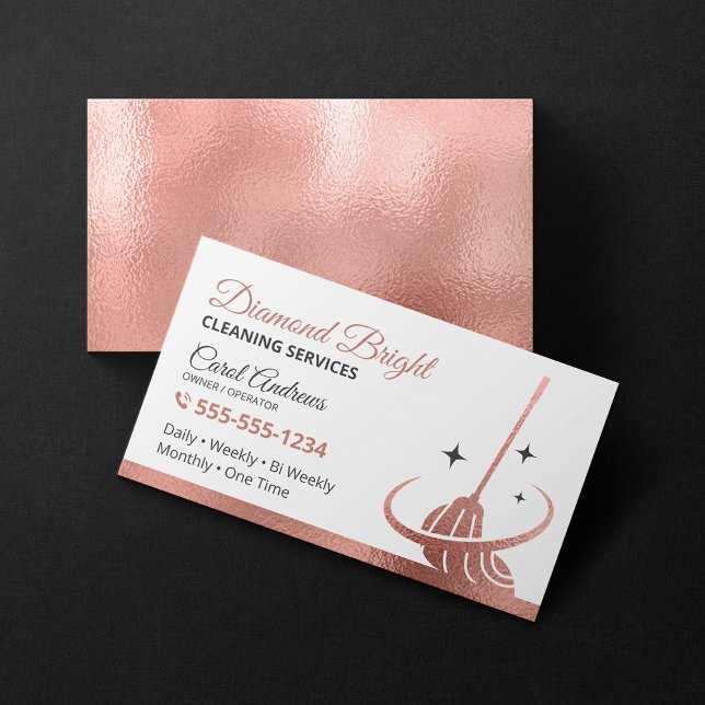 Elegant Rose Gold Foil Janitorial House Cleaning Business Card (Creator Uploaded)