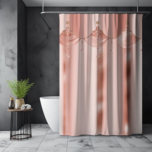 Elegant Rose Gold Foil Jewel Accent Shower Curtain