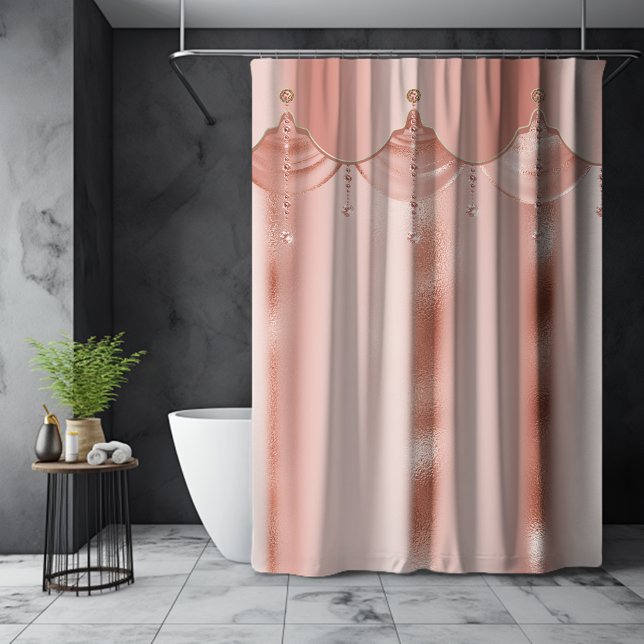 Elegant Rose Gold Foil Jewel Accent Shower Curtain (Elegant Rose Gold Foil Jewel Accent Shower Curtain)