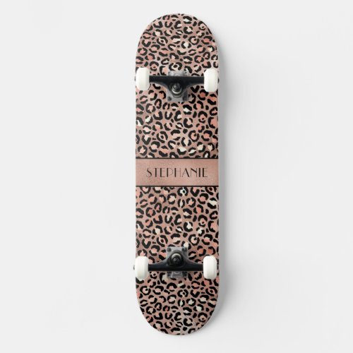 Elegant Rose Gold Foil Leopard Print Custom Skateboard
