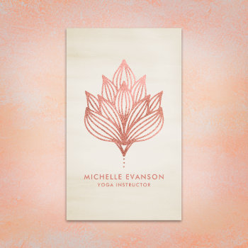 Elegant Rose Gold Foil Lotus Floral Beige Business Card by whimsydesigns at Zazzle
