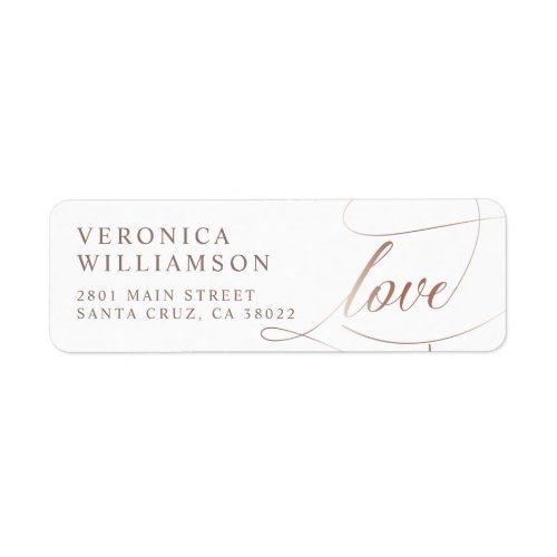 Elegant Rose Gold Foil Love Script Wedding Label