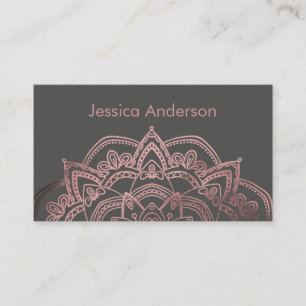 Elegant Rose Gold Foil Mandala Over Dark Gray Business Card