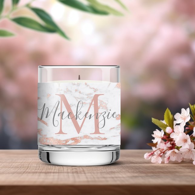 Elegant Rose Gold Foil Marble Monogram  Scented Candle (Elegant Rose Gold Foil Marble Monogram Scented Candle)