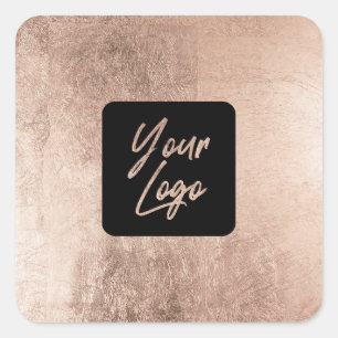 Elegant rose gold foil modern square add your logo square sticker