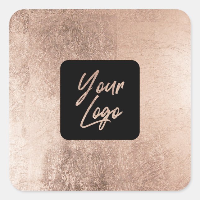 Elegant rose gold foil modern square add your logo sticker (Front)