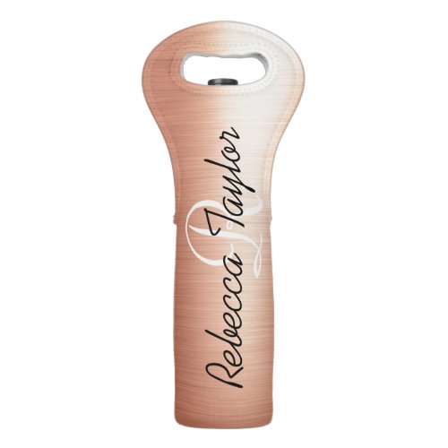 Elegant Rose Gold Foil Monogrammed Wine Tote