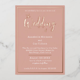 Elegant Rose Gold Foil on Peach Wedding Foil Invitation