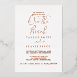 Elegant Rose Gold Foil On The Beach Wedding Foil Invitation