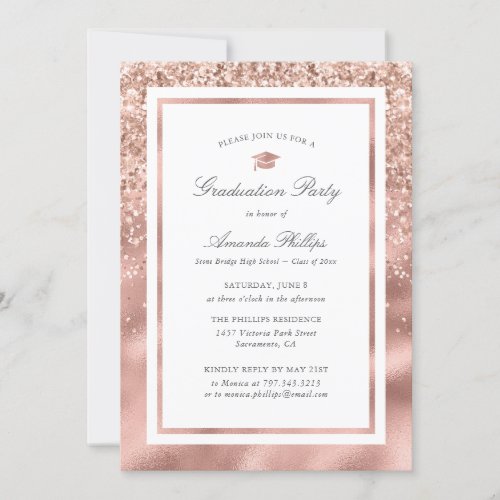 Elegant Rose Gold Foil Photo Graduation Party Invitation