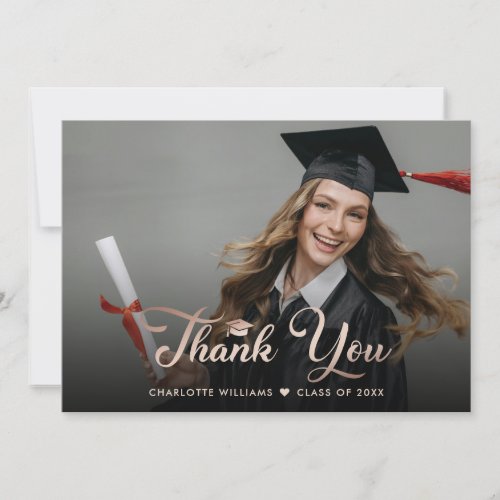 Elegant Rose Gold Foil Photo Graduation Thank You Card