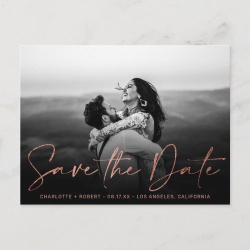 Elegant rose gold foil photo wedding save the date announcement postcard