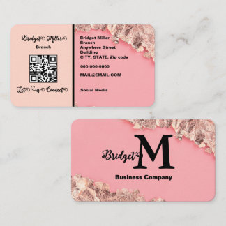 Elegant Rose Gold Foil Pink QR Business Card
