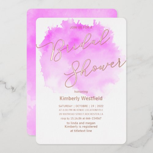 Elegant Rose Gold Foil purple chic Bridal Shower  Foil Invitation