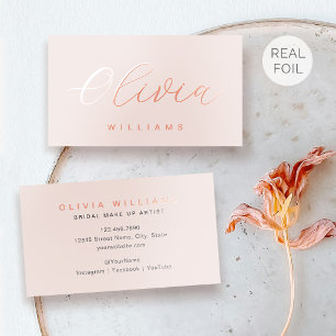 Elegant Rose Gold Foil Script Name Pink Luxury Business Cards