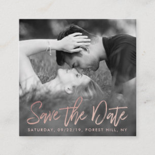 Elegant Rose Gold Foil Script Photo Save The Date Enclosure Card